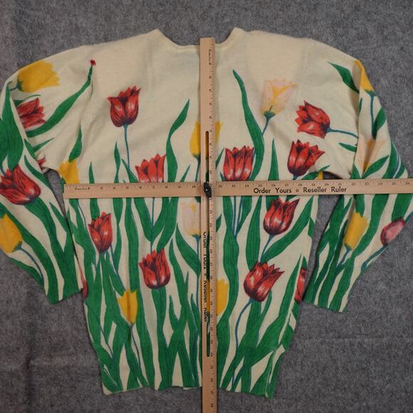 Vintage Spree Sweater Womens Medium Tulip Beaded Lambswool Angora Floral Sequin - Picture 5 of 8